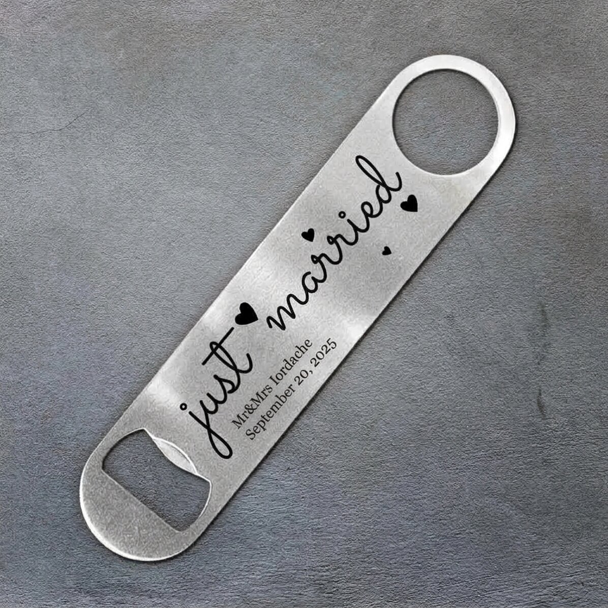 Gepersonaliseerde bieropener met tekst - Just Married