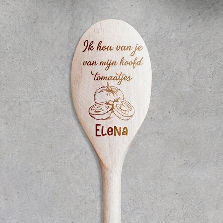 Houten lepel met gepersonaliseerde tekst - Tomatoes