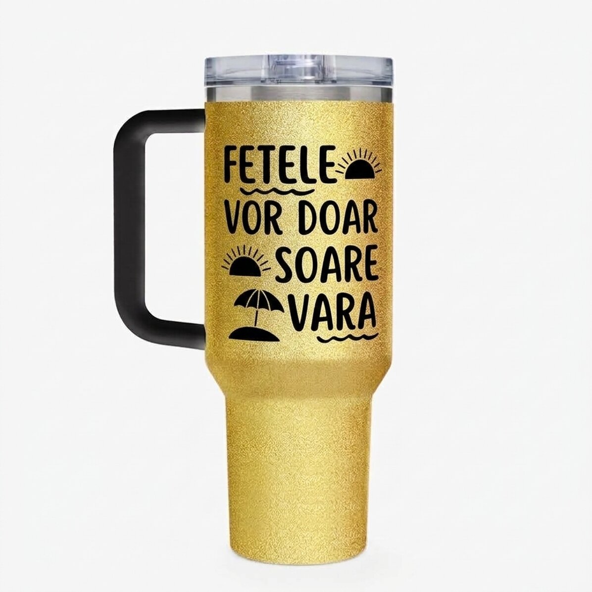 Thermosbeker met handvat en rietje, gepersonaliseerd met een boodschap - Summer Vibe
