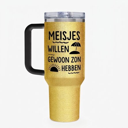 Thermosfles met handvat en rietje, gepersonaliseerd met een boodschap - Summer Vibe