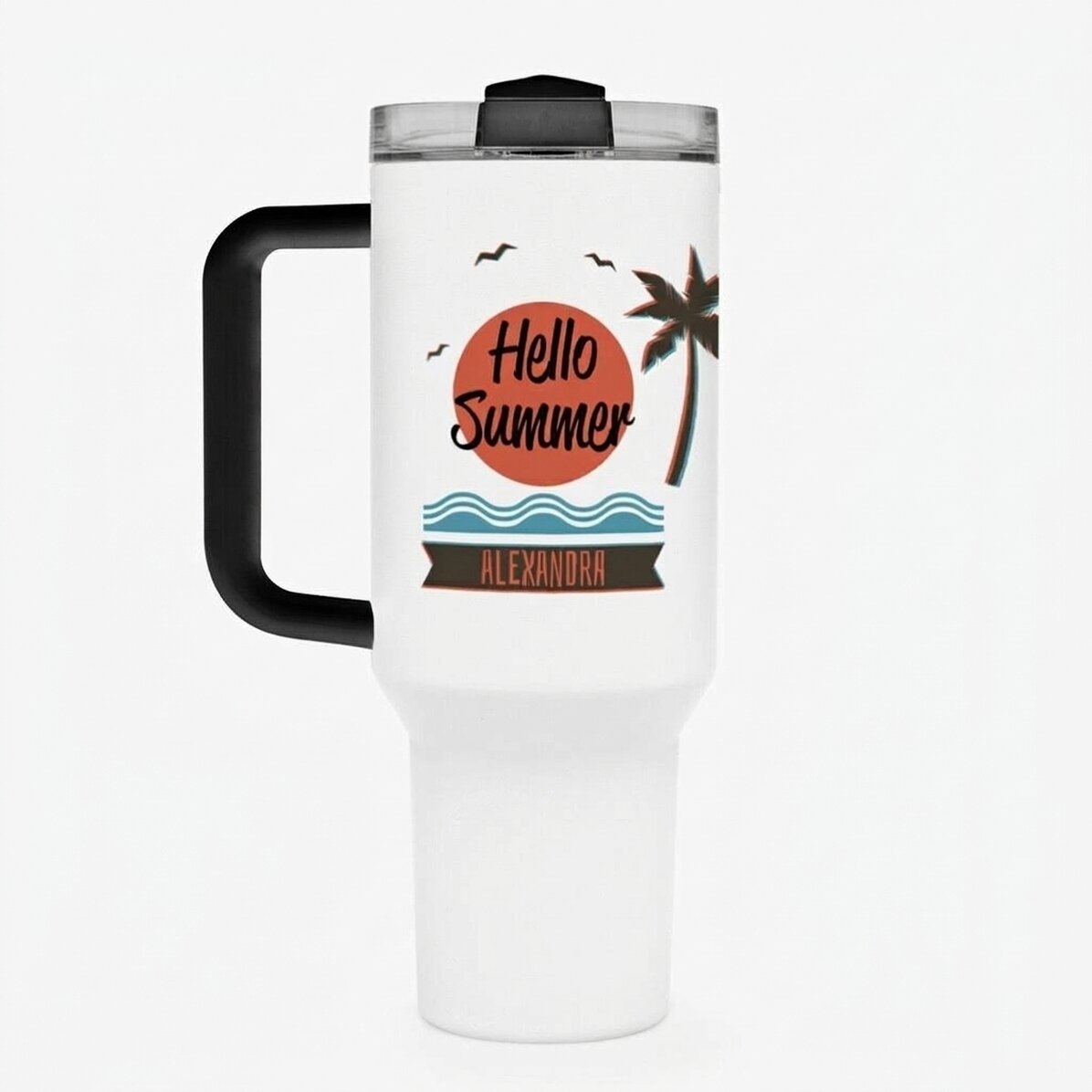 Thermosfles met handvat en rietje, gepersonaliseerd met tekst - Summer vibes