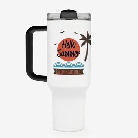 Thermosfles met handvat en rietje, gepersonaliseerd met tekst - Summer vibes