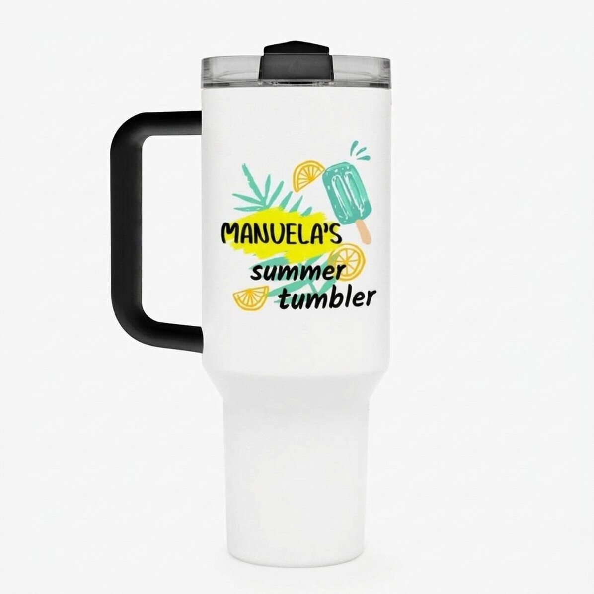 Thermosbeker met handvat en rietje, gepersonaliseerd met tekst - Ice cream