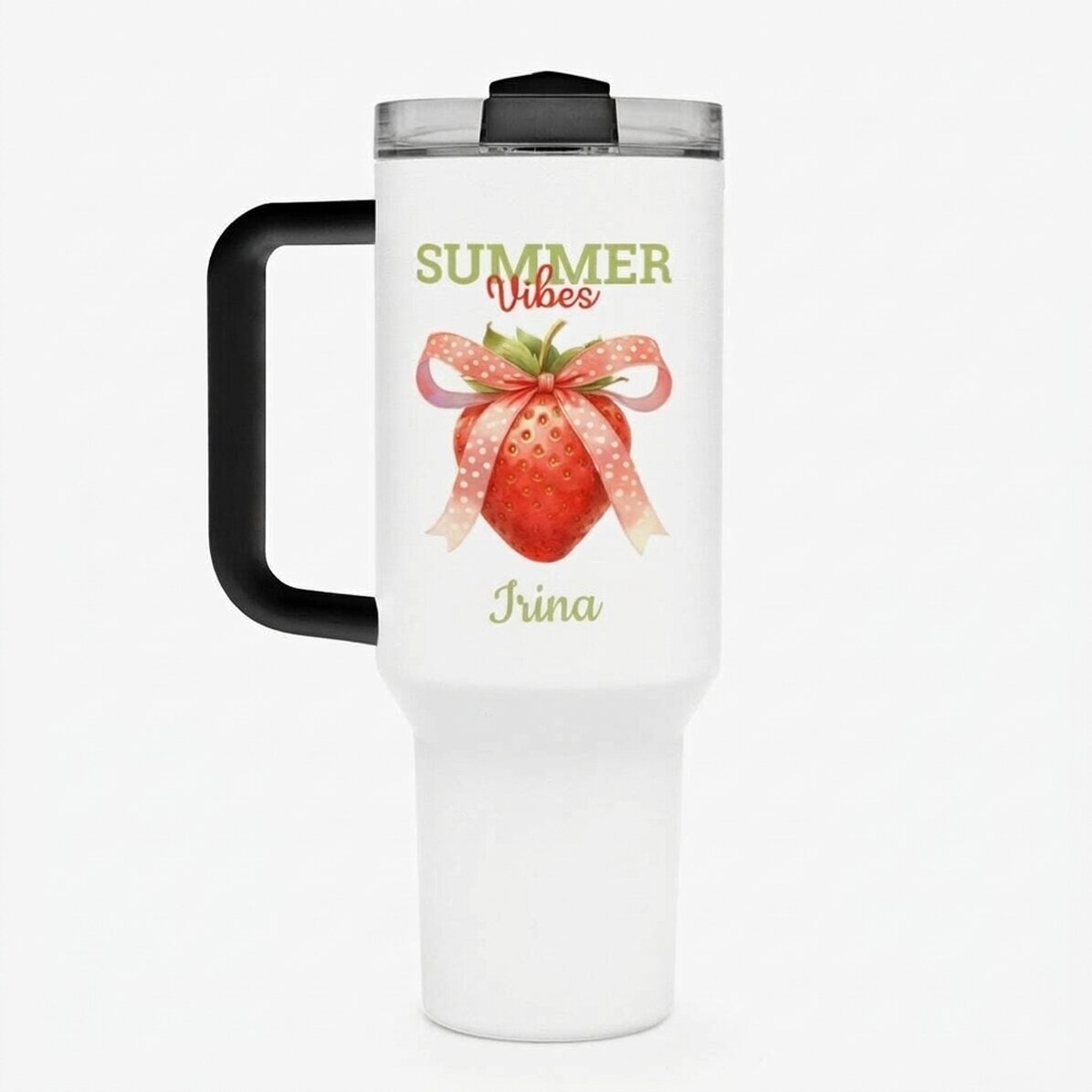 Thermosfles met handvat en rietje, gepersonaliseerd met een boodschap - Summer Vibes