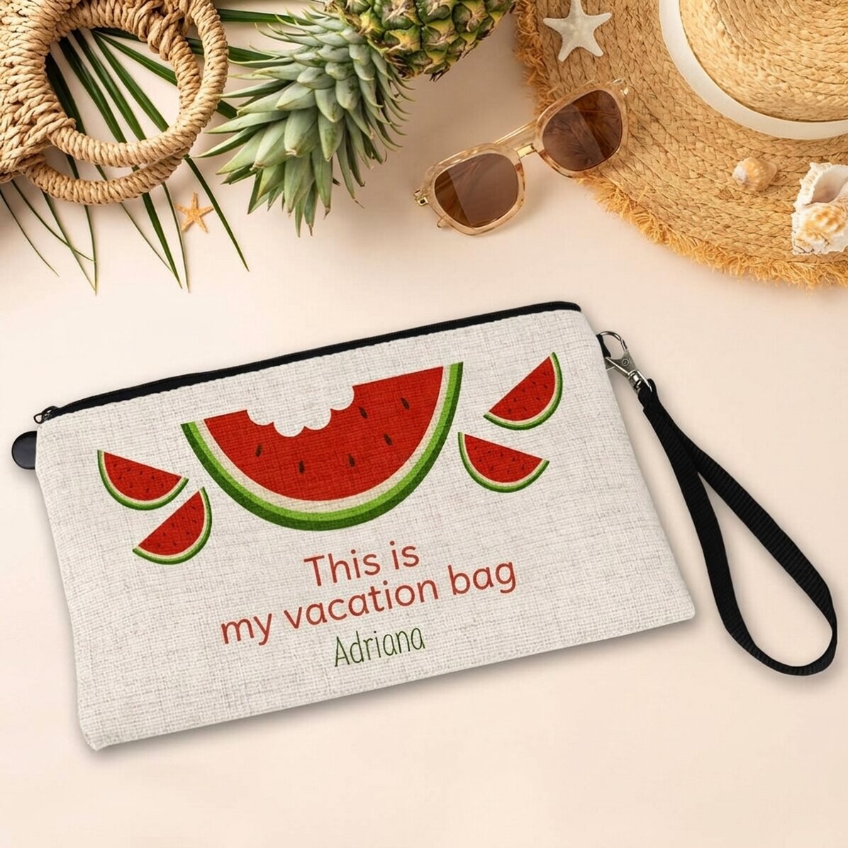 Gepersonaliseerd tasje voor accessoires met tekst - Watermelon