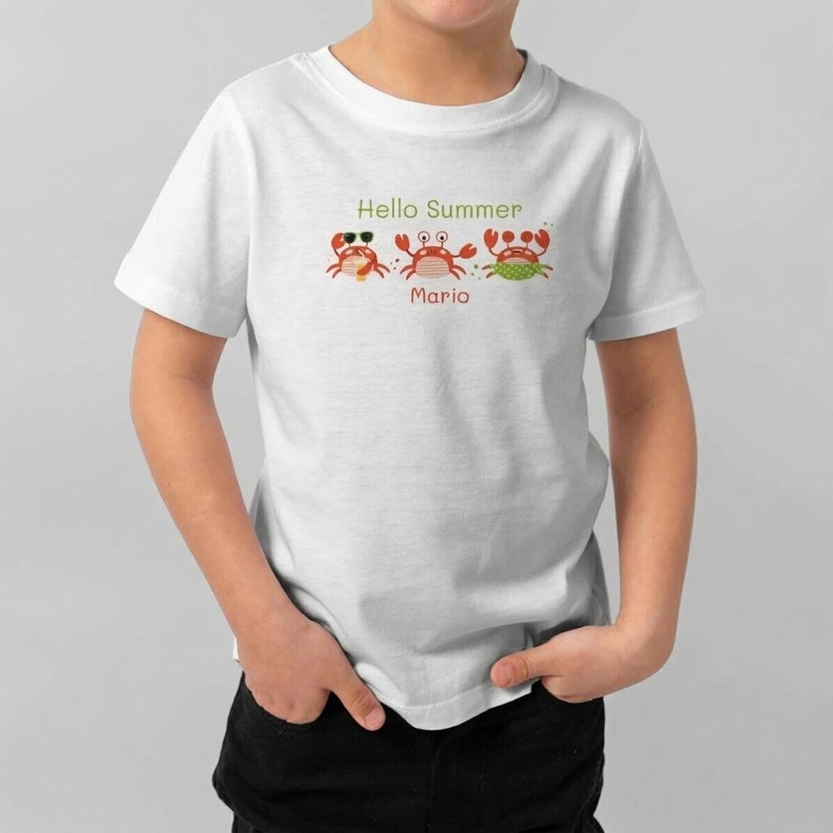 Katoenen T-shirt voor kinderen, gepersonaliseerd met tekst - Hello Summer