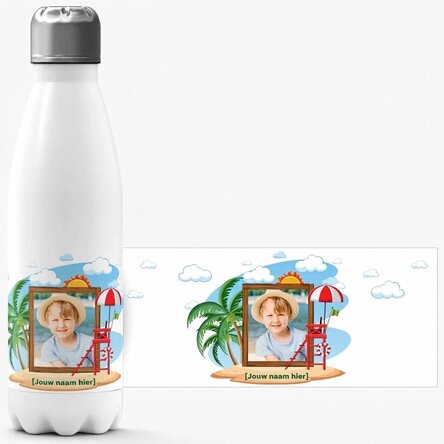 Gepersonaliseerde thermosfles met witte bodem en tekst - Vakantie