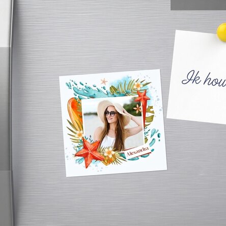 Gepersonaliseerde magneet van 10x10 met foto en naam - Vakantie