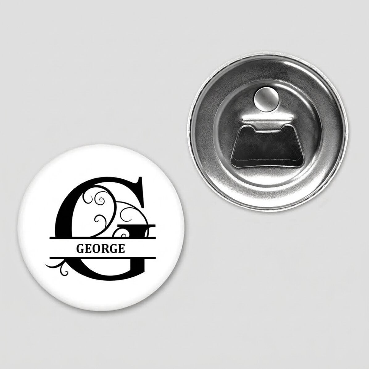 Flesopener met magneet, gepersonaliseerd met monogram en naam