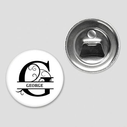 Flesopener met magneet, gepersonaliseerd met monogram en naam