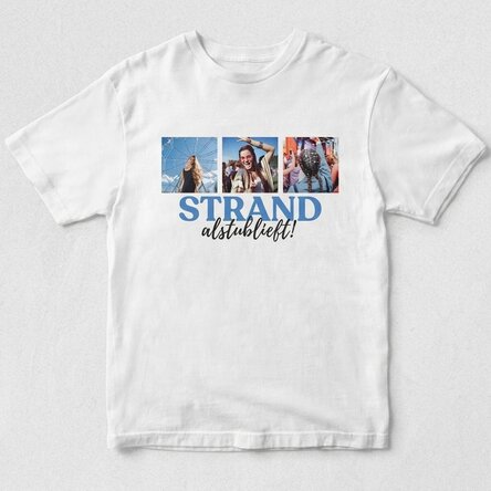 Gepersonaliseerd katoenen T-shirt met 3 foto's en een tekst - Beach, please!