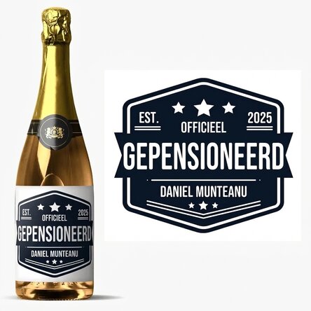 Mousserende wijn met gepersonaliseerde tekst - Gepensioneerd