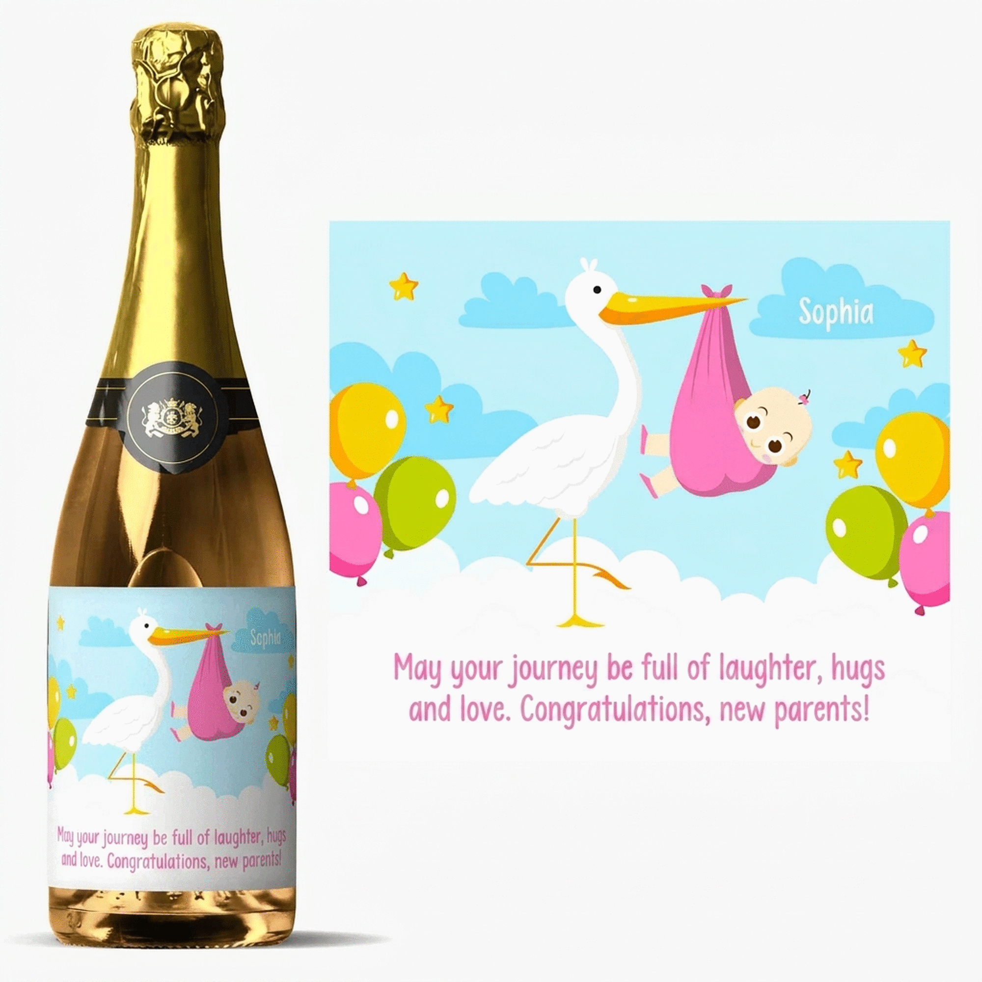 Mousserende wijn met gepersonaliseerde boodschap - Felicitatiekaarten