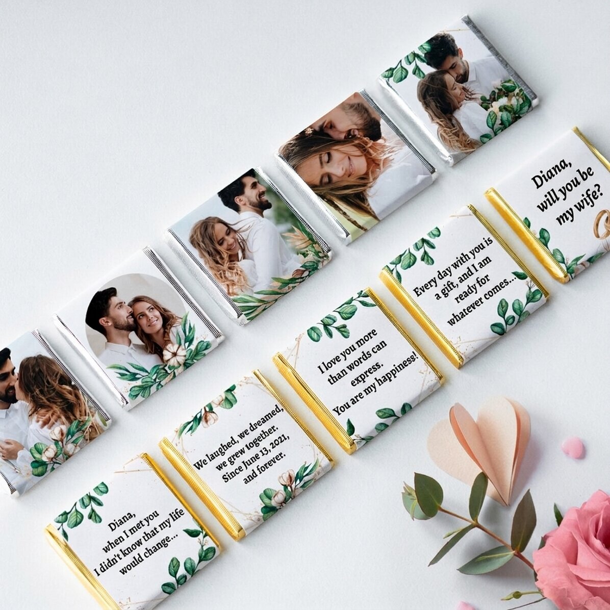 Set van 10 gepersonaliseerde minichocolade met foto