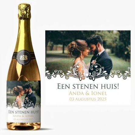 Mousserende wijn met persoonlijke tekst en foto - Casa de piatra!