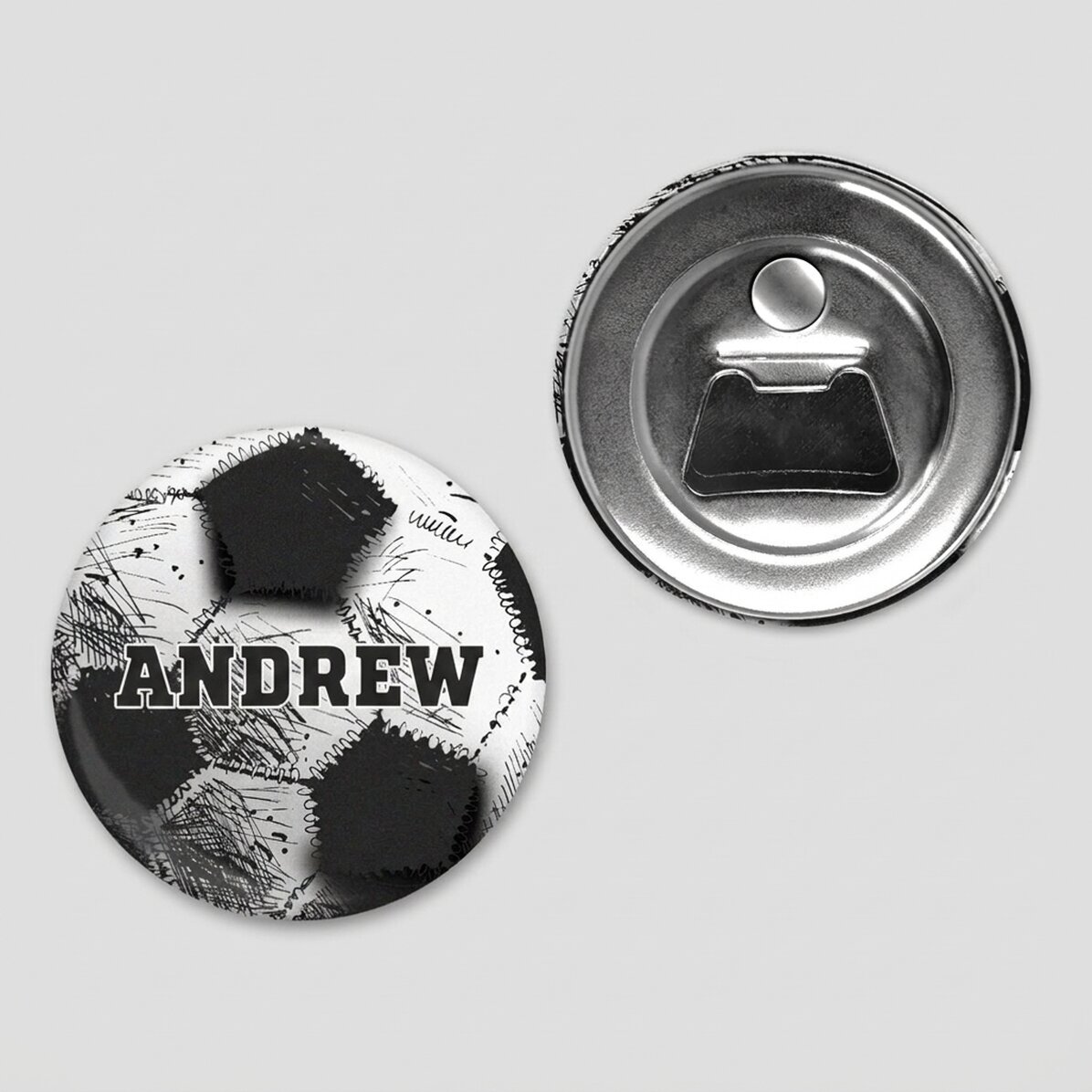 Flesopener met magneet, gepersonaliseerd met een boodschap - Voetbal