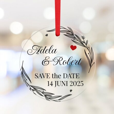 Ronde, gepersonaliseerde versiering met tekst - Save the date