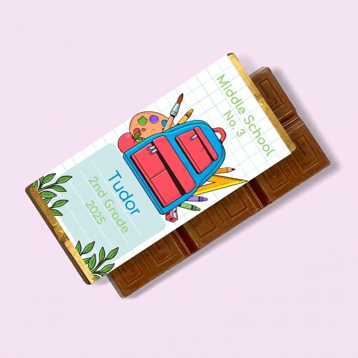 Gepersonaliseerde mini-chocoladereep met boodschap - Eerste schooldag