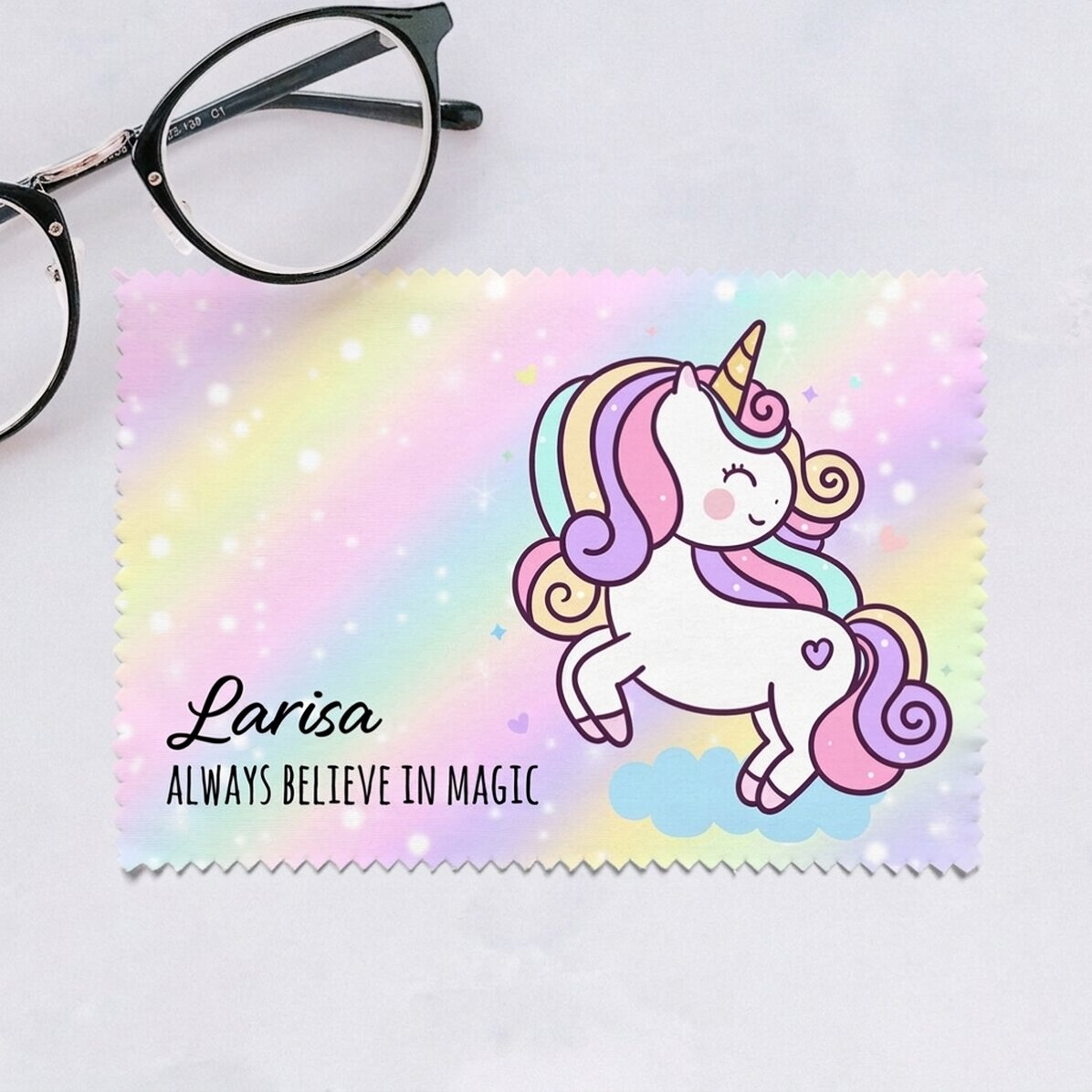 Gepersonaliseerd poetsdoekje voor het schoonmaken van schermen/brillen - Unicorn