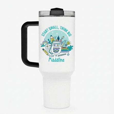 Thermosbeker met handvat en rietje, gepersonaliseerd met een boodschap - Pupil
