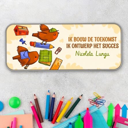 Gepersonaliseerd etui met tekst - Learning birds
