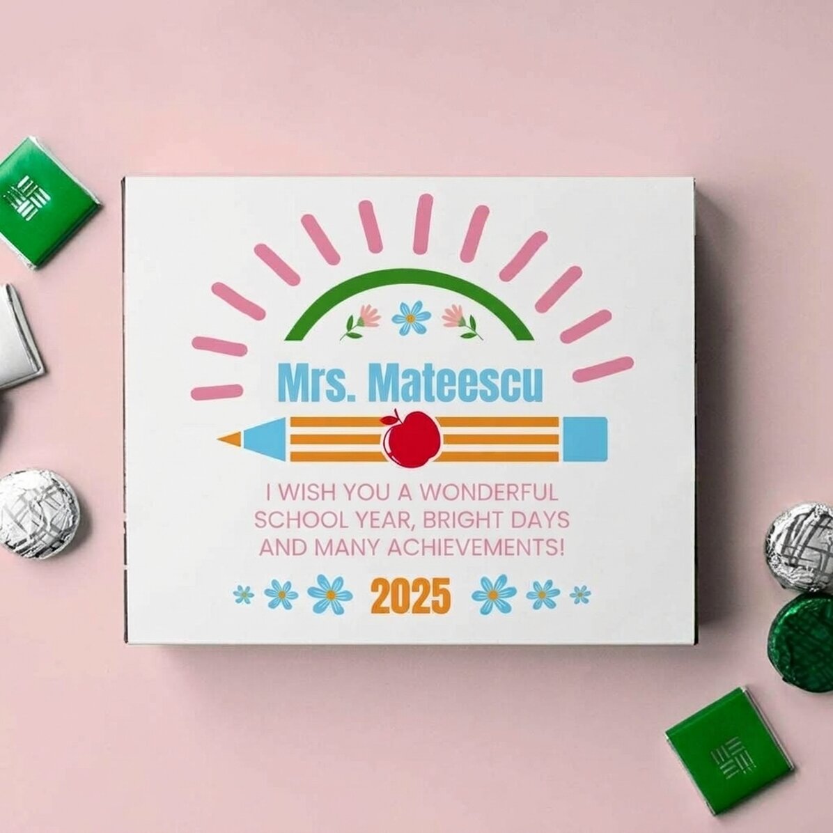 Gepersonaliseerde bonbonnière met tekst voor het begin van het jaar