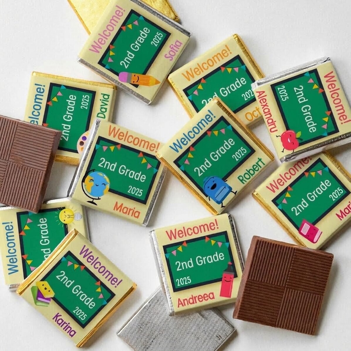 Set van 10 gepersonaliseerde minichocolade met tekst - Welkom!