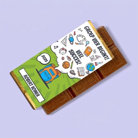 Gepersonaliseerde mini-chocoladereep met tekst - School in stripstijl