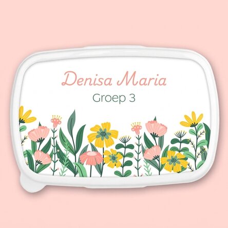 Lunchbox, gepersonaliseerde opbergdoos met tekst - Bloemen