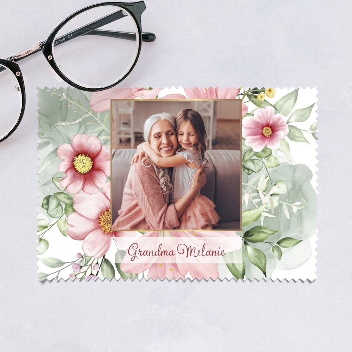 Gepersonaliseerde doek met een foto voor het schoonmaken van schermen/brillen - Floral