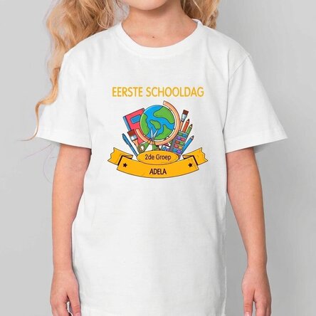 Katoenen T-shirt voor kinderen, gepersonaliseerd met een tekst - De eerste schooldag
