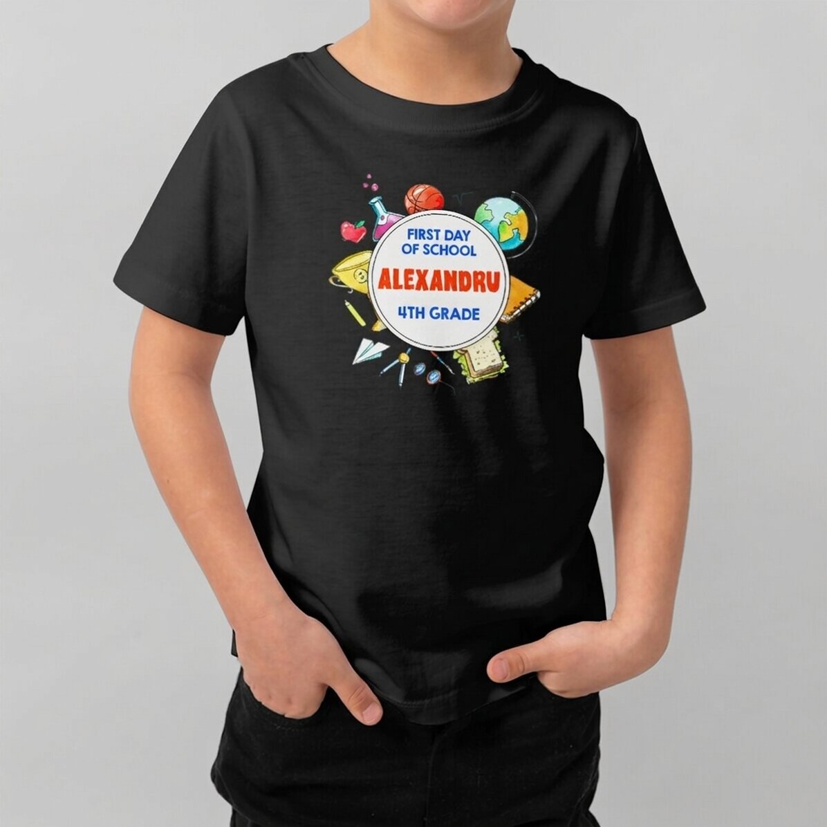 Katoenen T-shirt voor kinderen, gepersonaliseerd met een tekst - De eerste schooldag