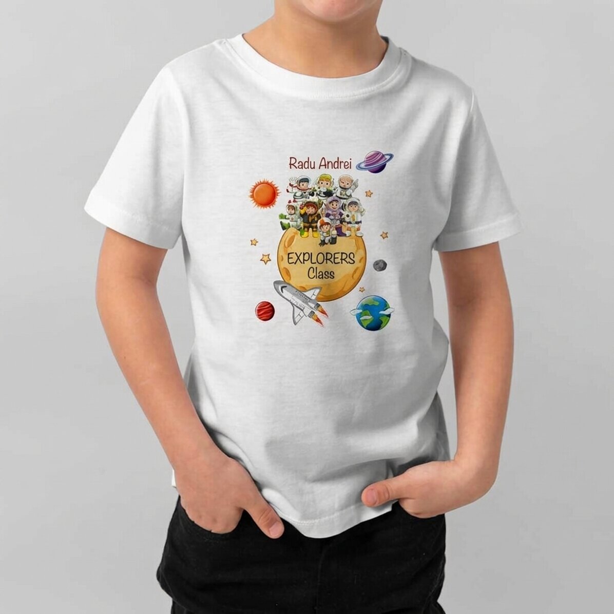 Katoenen T-shirt voor kinderen, gepersonaliseerd met een tekst - Ontdekkingsreizigers