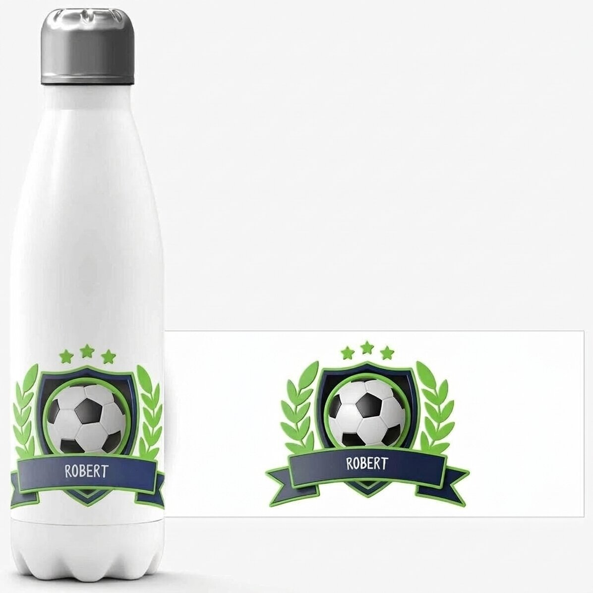 Gepersonaliseerde thermosfles met witte onderkant en tekst - Voetbal