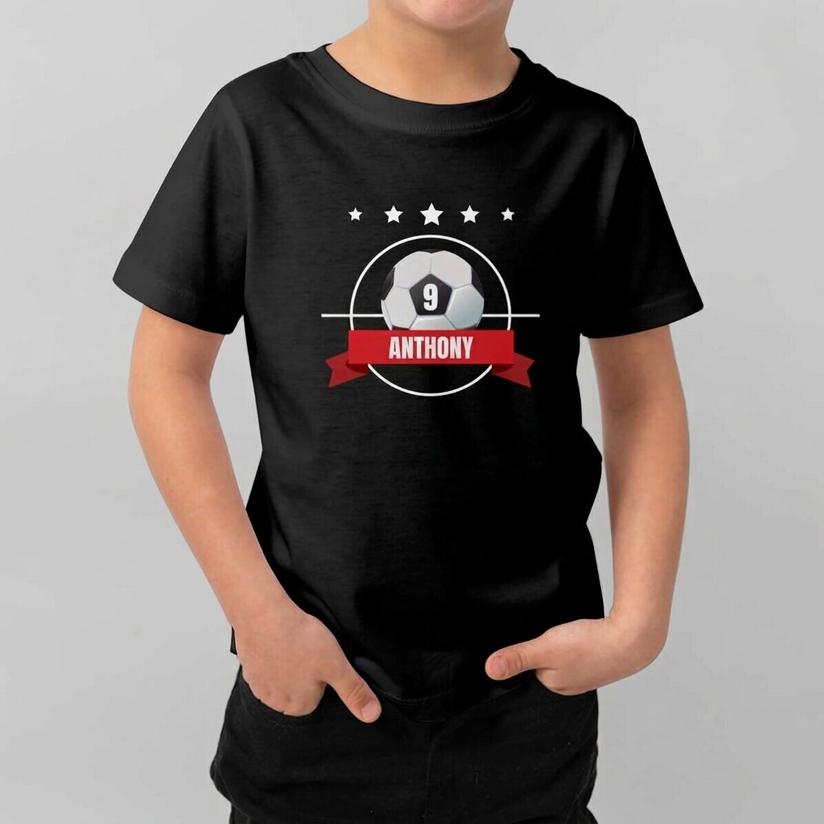 Katoenen T-shirt voor kinderen, gepersonaliseerd met een tekst - Voetbal
