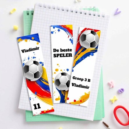 Set van 3 gepersonaliseerde boekenleggers met tekst - Voetbal