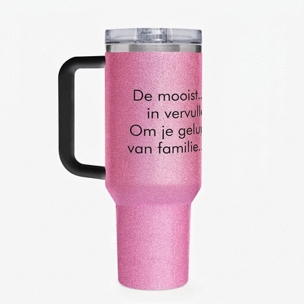 Thermosfles met handvat en rietje, gepersonaliseerd met een boodschap voor je dierbaren