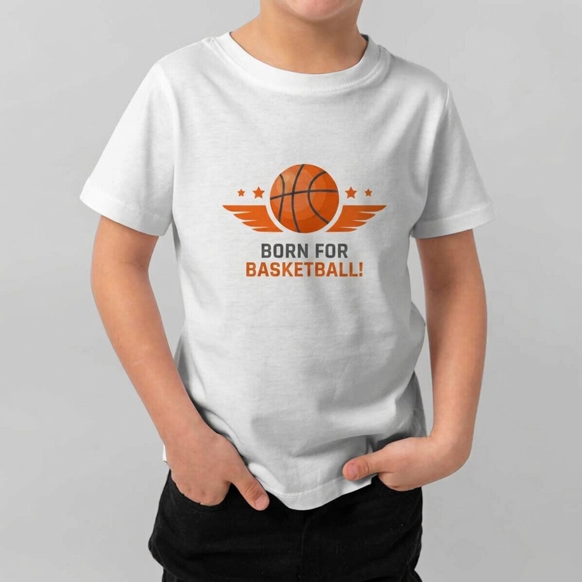 Katoenen T-shirt voor kinderen, gepersonaliseerd met een tekst - Basketbal