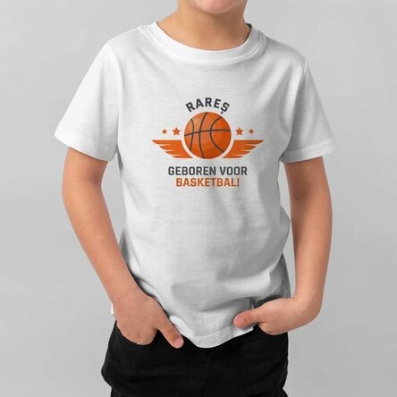 Katoenen T-shirt voor kinderen, gepersonaliseerd met een tekst - Basketbal