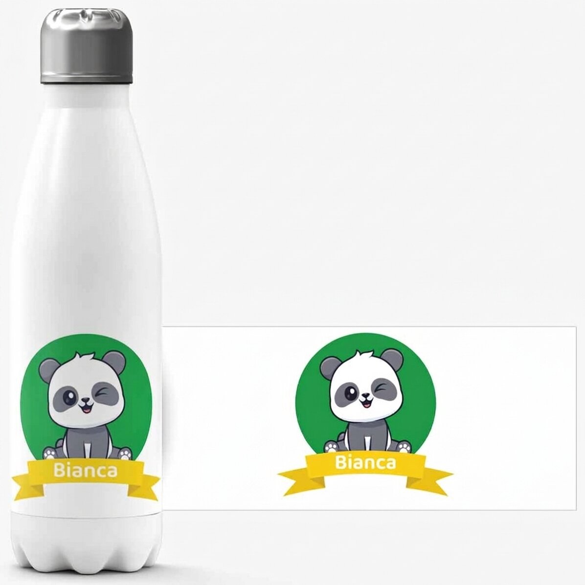 Thermosfles met witte bodem, gepersonaliseerd met naam - Cute Panda
