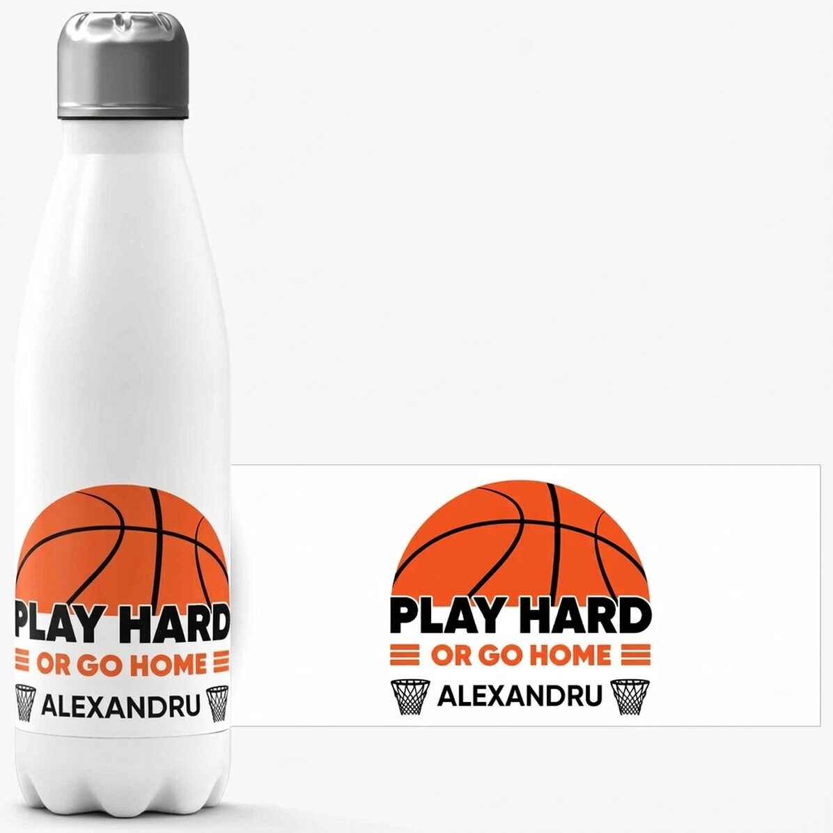 Gepersonaliseerde thermosfles met witte bodem en tekst - Basketbal