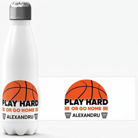 Thermos with white base personalised with text - Basketball