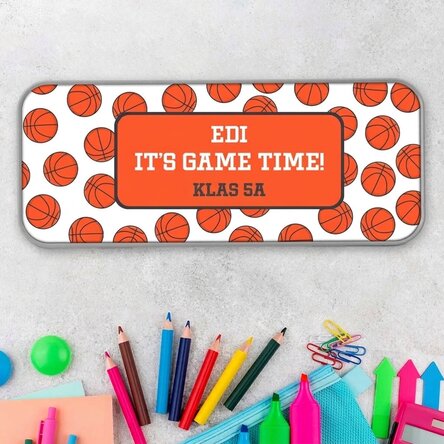 Gepersonaliseerd etui met tekst - Basketbal