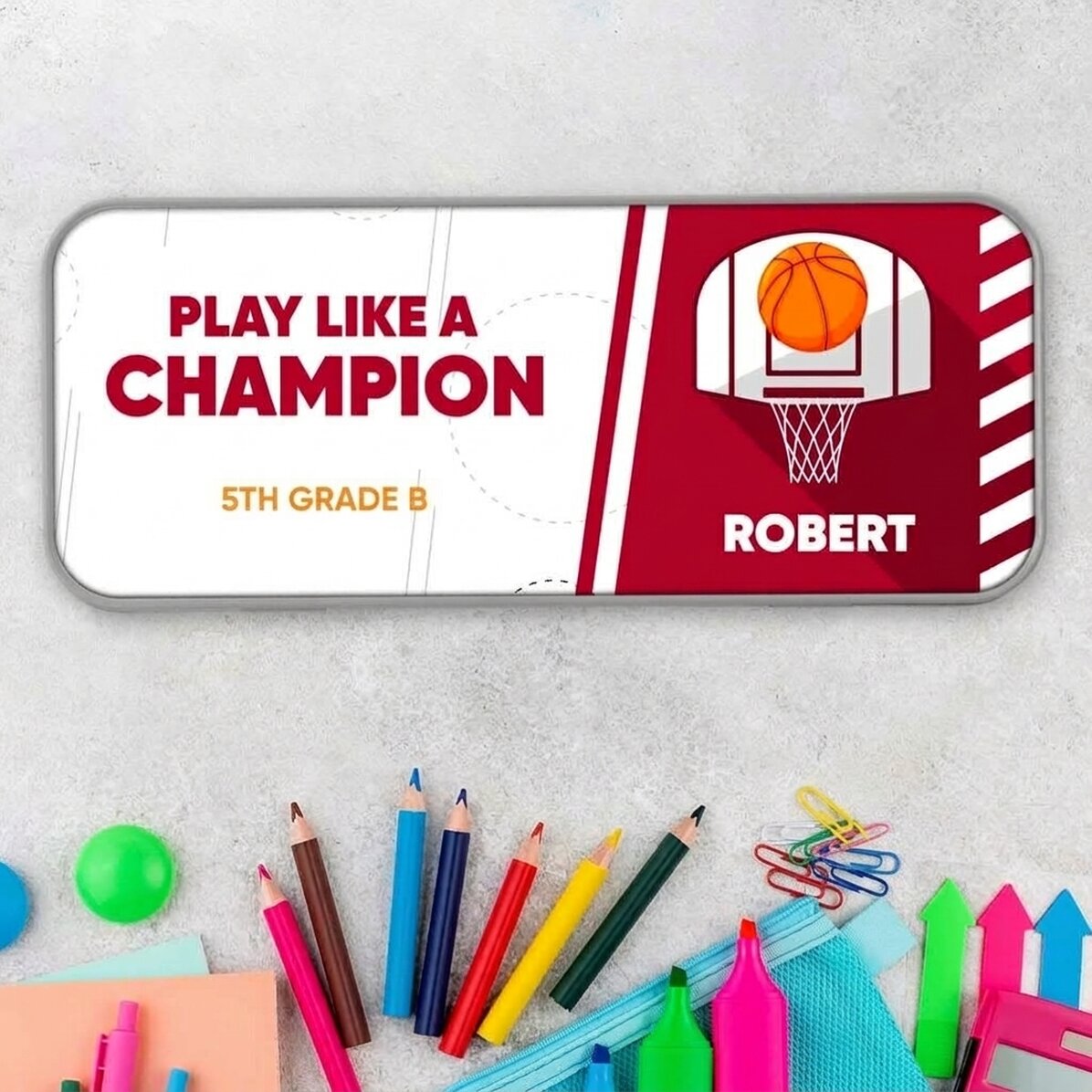 Gepersonaliseerd etui met tekst - Basketbal