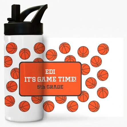 Thermosfles met handvat en rietje, gepersonaliseerd met een boodschap - Basketbal