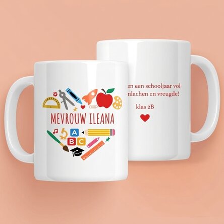 Gepersonaliseerde mok met tekst voor leraren - Heart