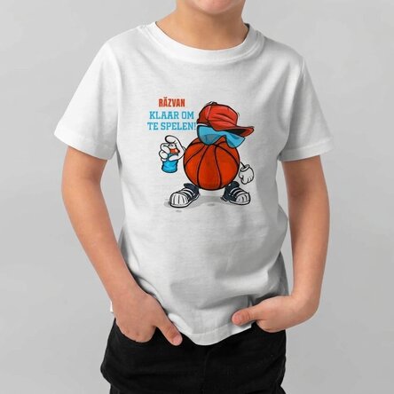 Katoenen T-shirt voor kinderen, gepersonaliseerd met tekst - Basketbal
