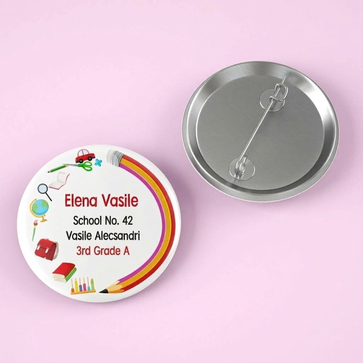 Gepersonaliseerd insigne met naam en tekst - School