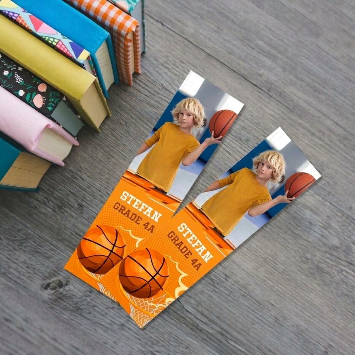 Gepersonaliseerde bladwijzer met tekst en foto - Basketbal