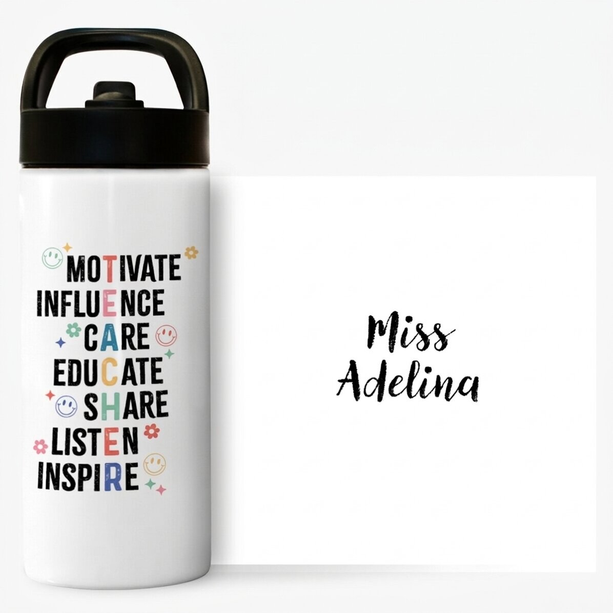 Thermosfles met handvat en rietje, gepersonaliseerd met naam - Teacher